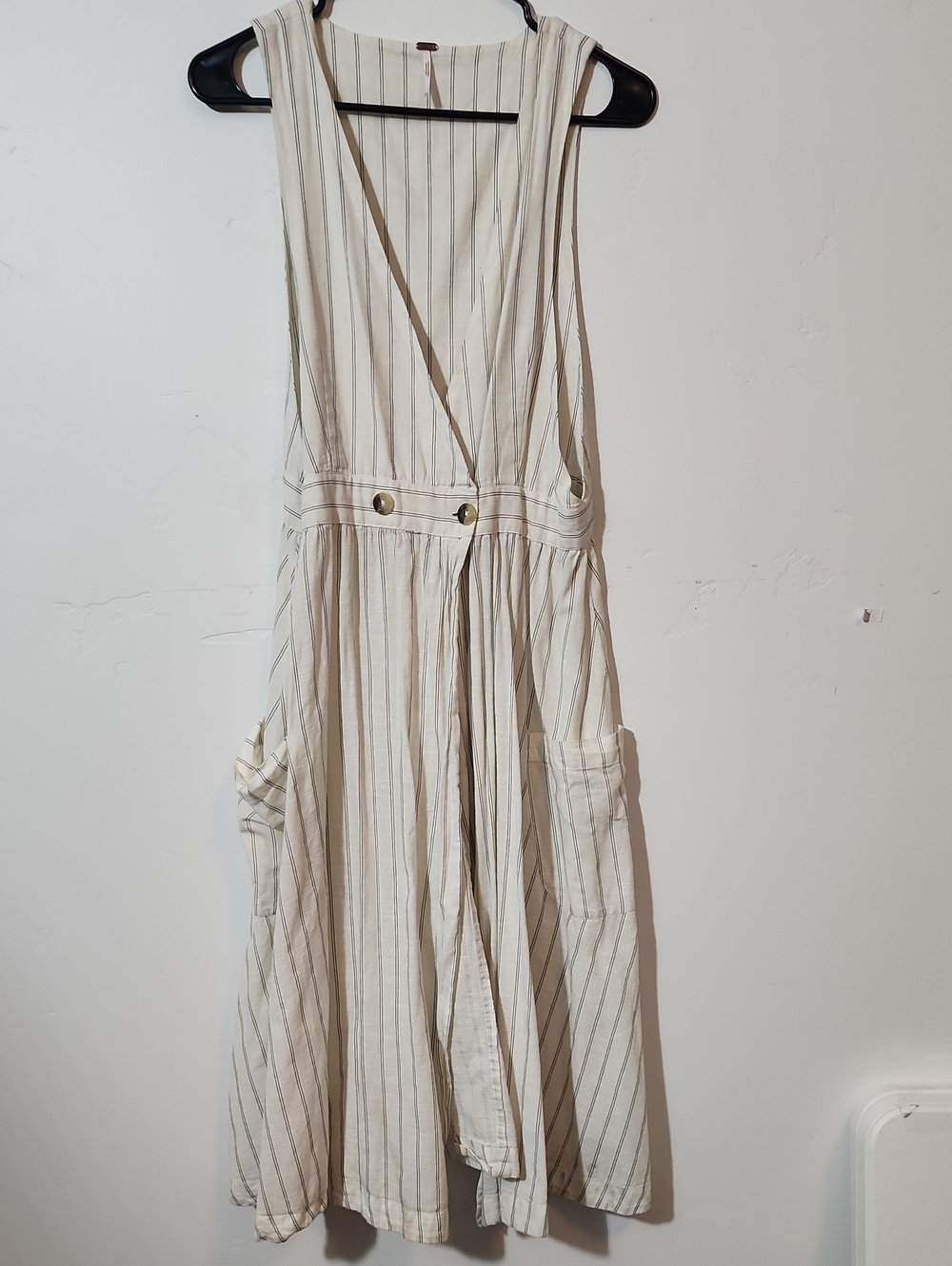 Free People Cream and Tan Striped Sleeveless Pinafore Dress